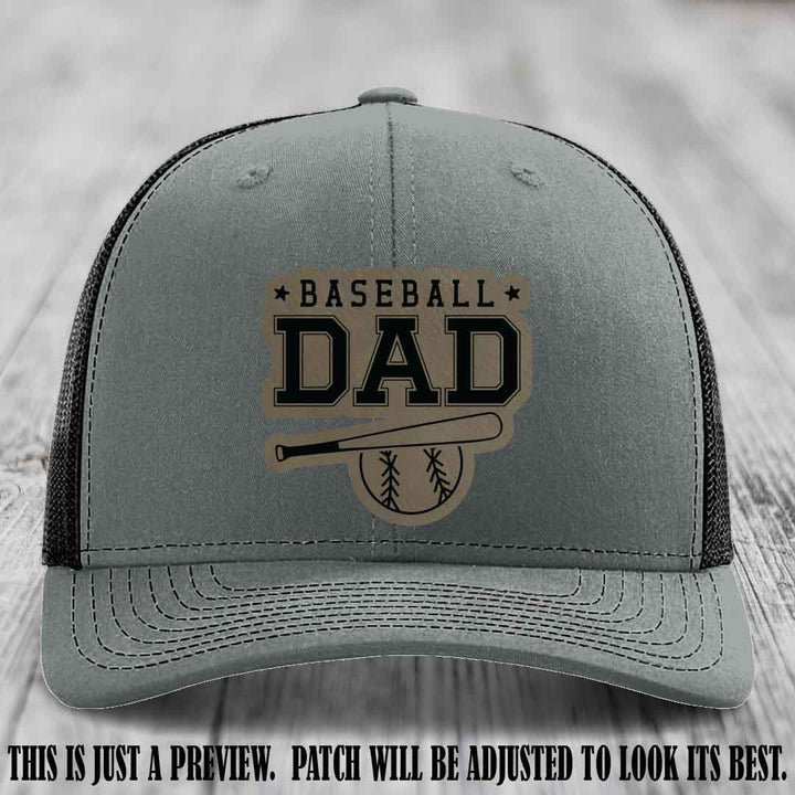 Baseball Dad Light Brown to Black Patch Leather patch on Heather Grey to Black Hat Richardson 112