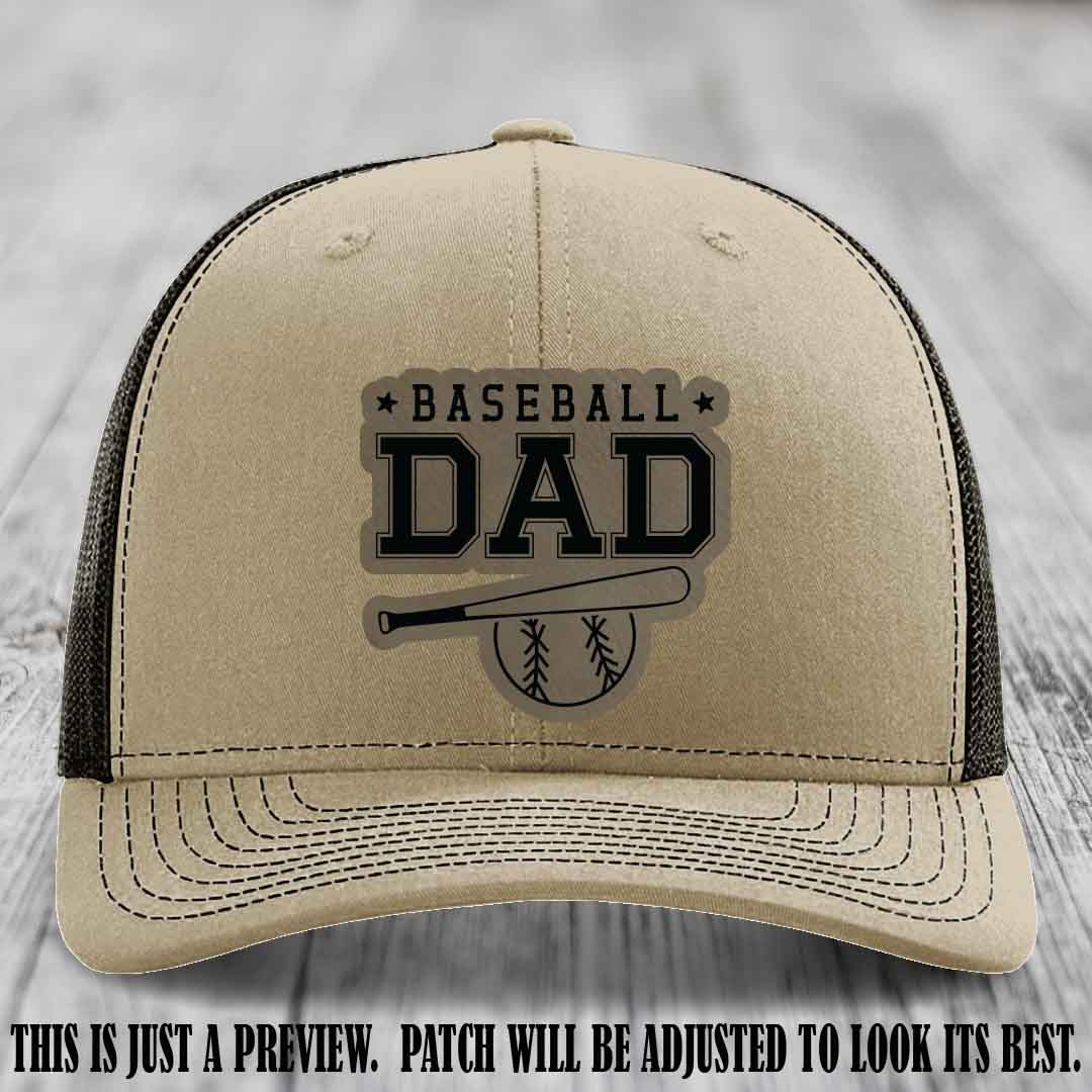 Baseball Dad Light Brown to Black Patch Leather patch on Khaki to Coffee Hat Richardson 112