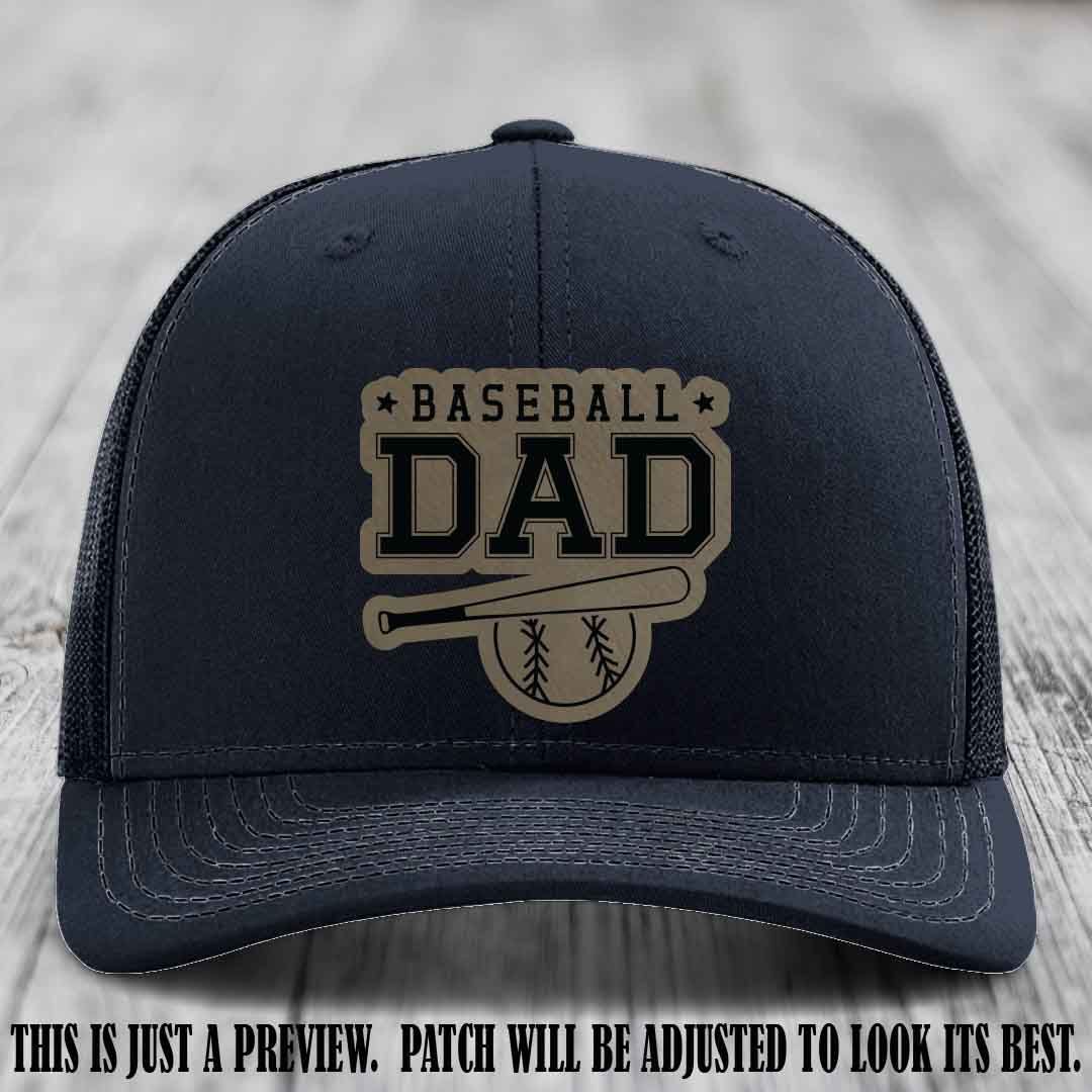 Baseball Dad Light Brown to Black Patch Leather patch on Navy Hat Richardson 112