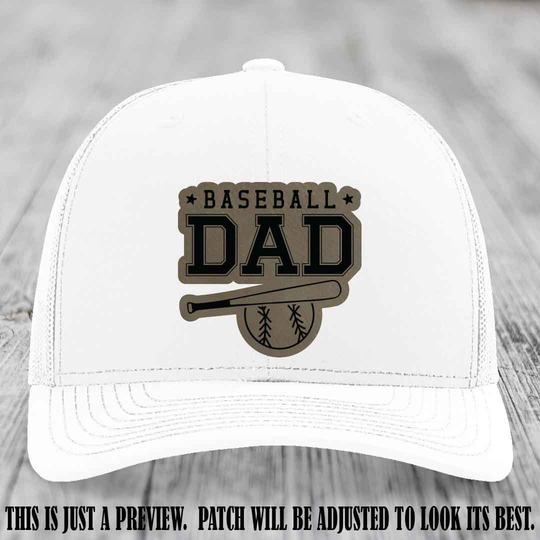 Baseball Dad Light Brown to Black Patch Leather patch on White Hat Richardson 112