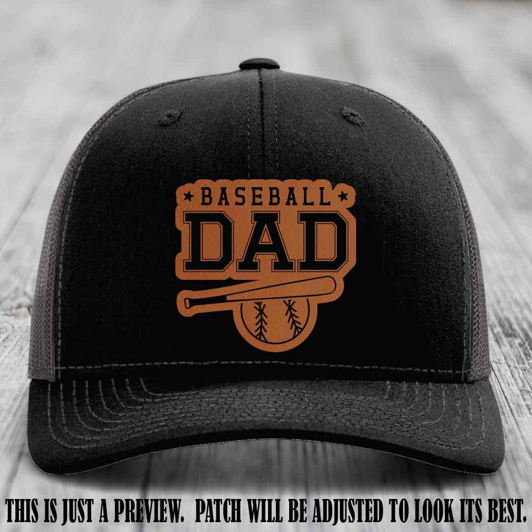 Baseball Dad Rawhide to Black Patch Leather patch on Black to Charcoal Hat Richardson 112