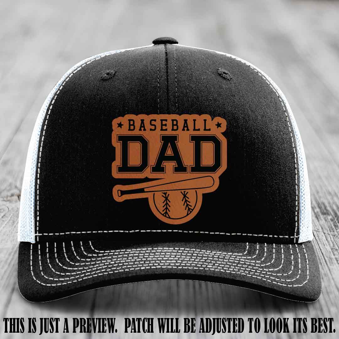 Baseball Dad Rawhide to Black Patch Leather patch on Black to White Hat Richardson 112