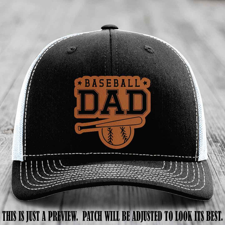 Baseball Dad Rawhide to Black Patch Leather patch on Black to White Hat Richardson 112