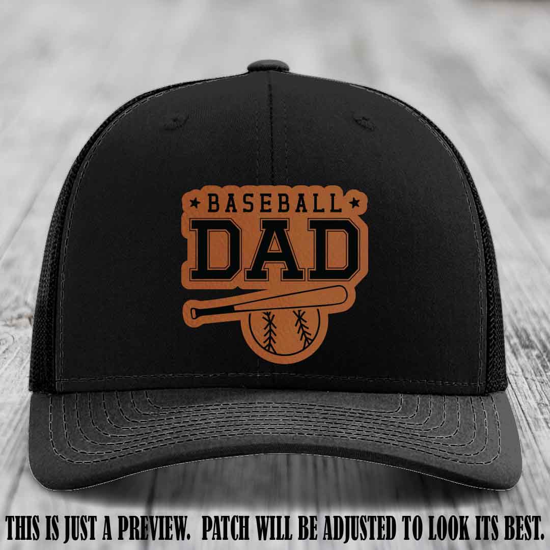 Baseball Dad Rawhide to Black Patch Leather patch on Black Hat Richardson 112