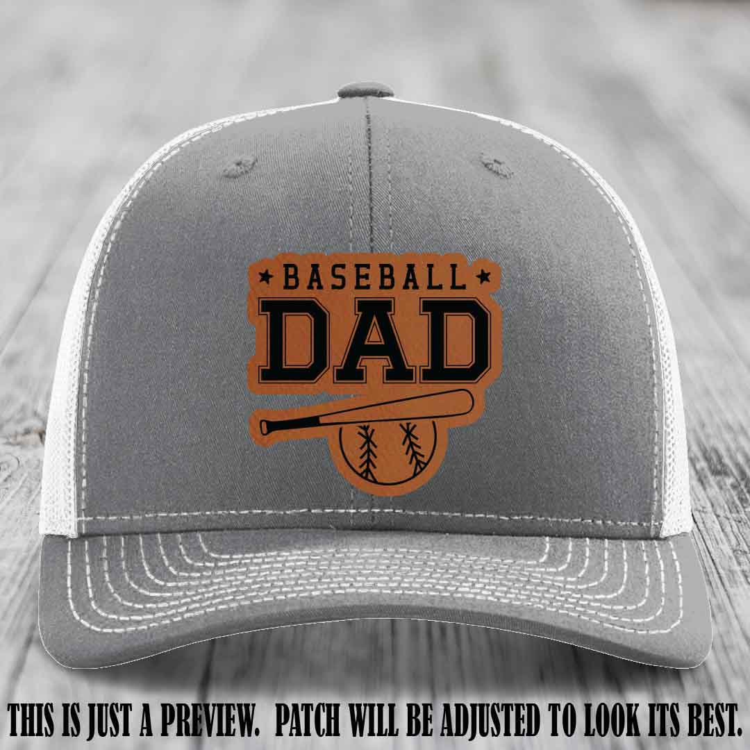 Baseball Dad Rawhide to Black Patch Leather patch on Heather Grey to White Hat Richardson 112