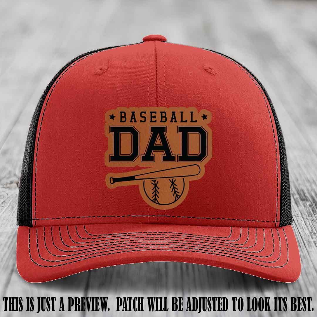 Baseball Dad Rawhide to Black Patch Leather patch on Red to Black Hat Richardson 112