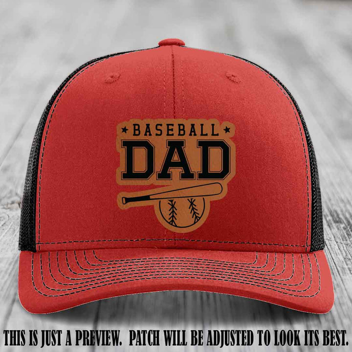 Baseball Dad Rawhide to Black Patch Leather patch on Red to Black Hat Richardson 112