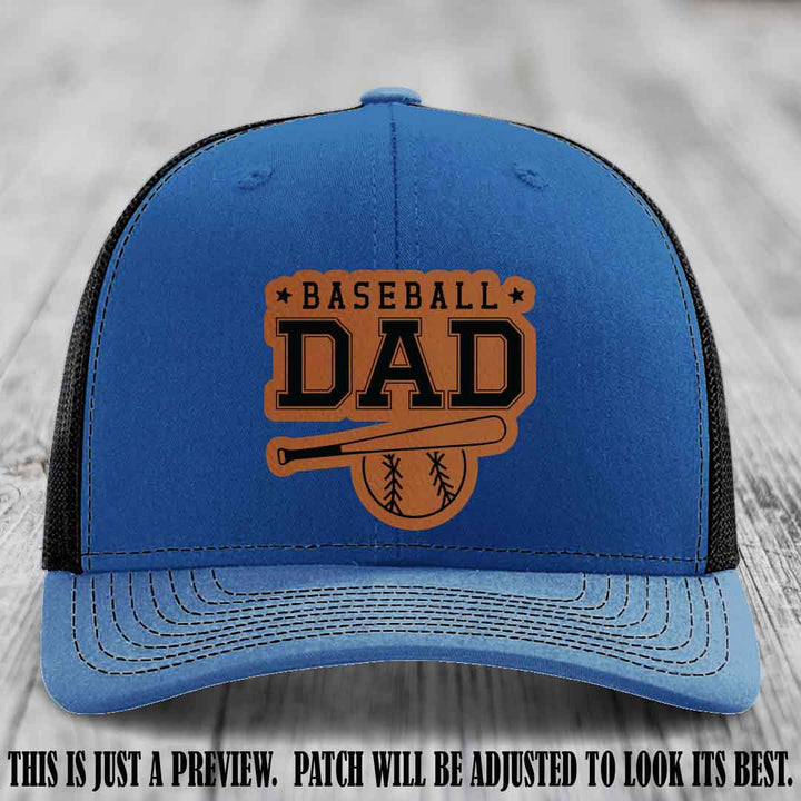 Baseball Dad Rawhide to Black Patch Leather patch on Royal to Black Hat Richardson 112