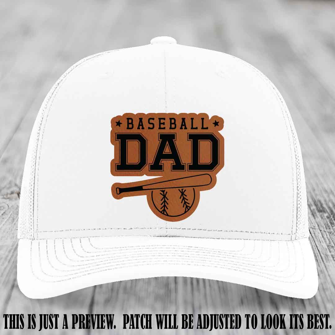 Baseball Dad Rawhide to Black Patch Leather patch on White Hat Richardson 112