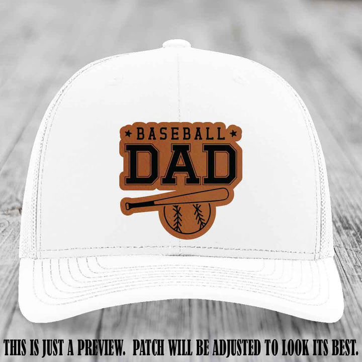 Baseball Dad Rawhide to Black Patch Leather patch on White Hat Richardson 112