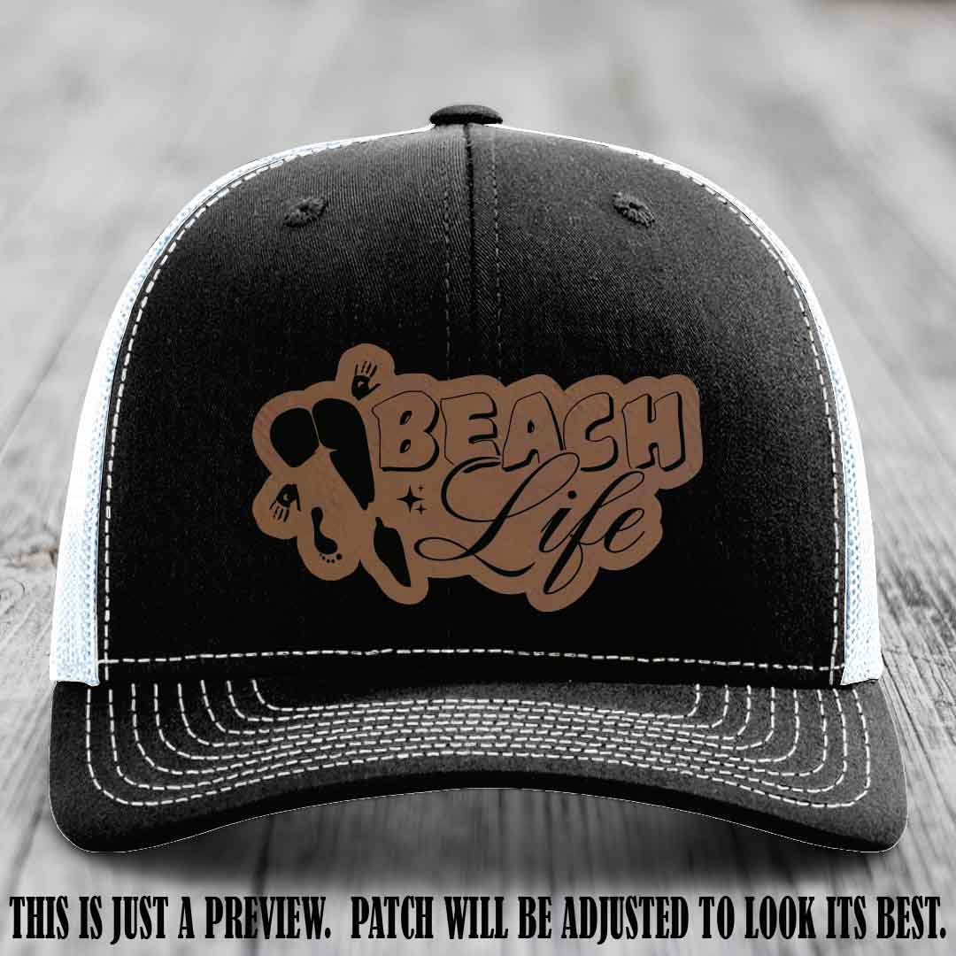 Beach Life 🏖️ design Dark Brown to Black on Black to White Hat Richardson 112 hat
