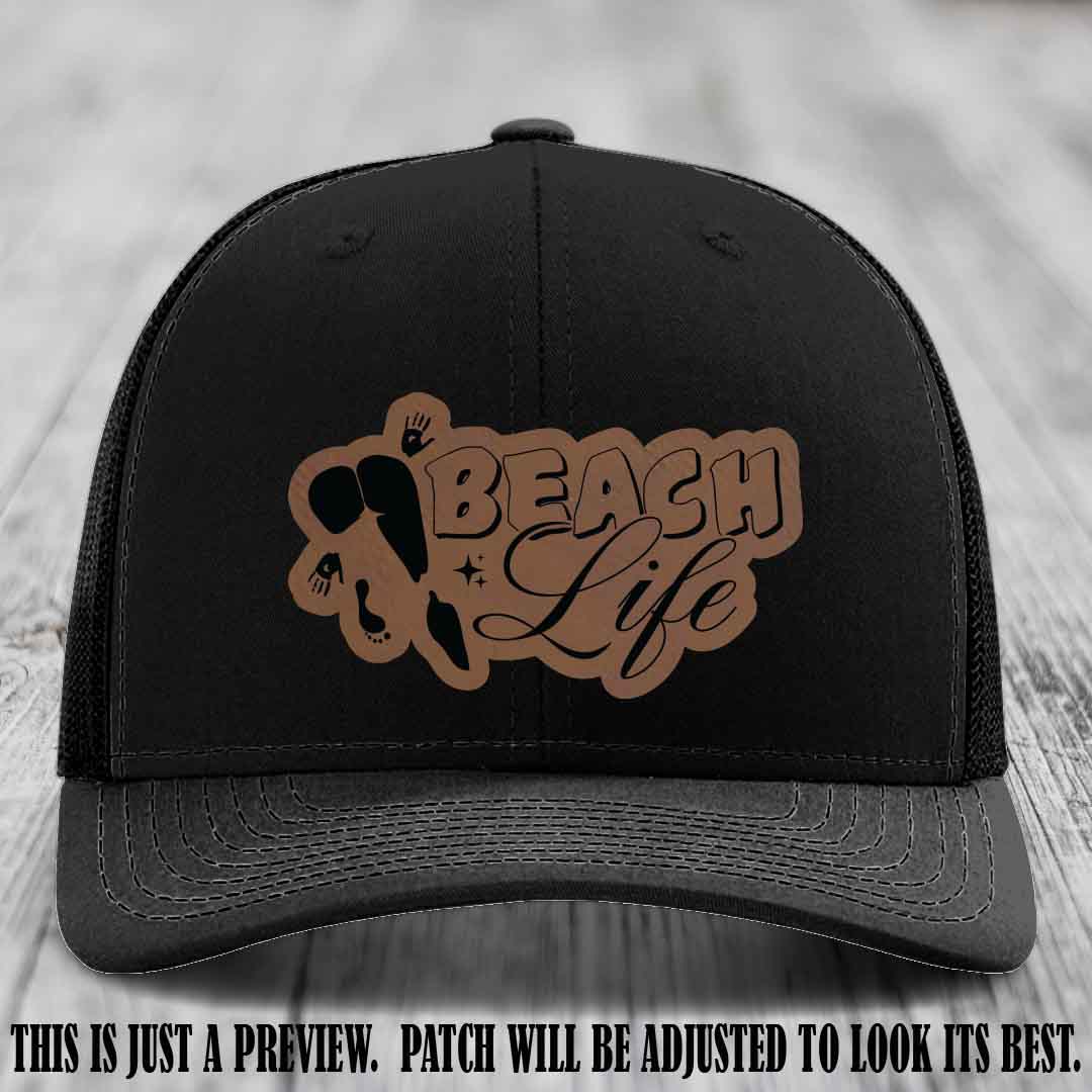 Beach Life 🏖️ design Dark Brown to Black on Black Hat Richardson 112 hat