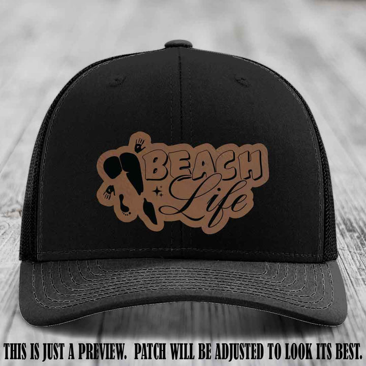 Beach Life 🏖️ design Dark Brown to Black on Black Hat Richardson 112 hat
