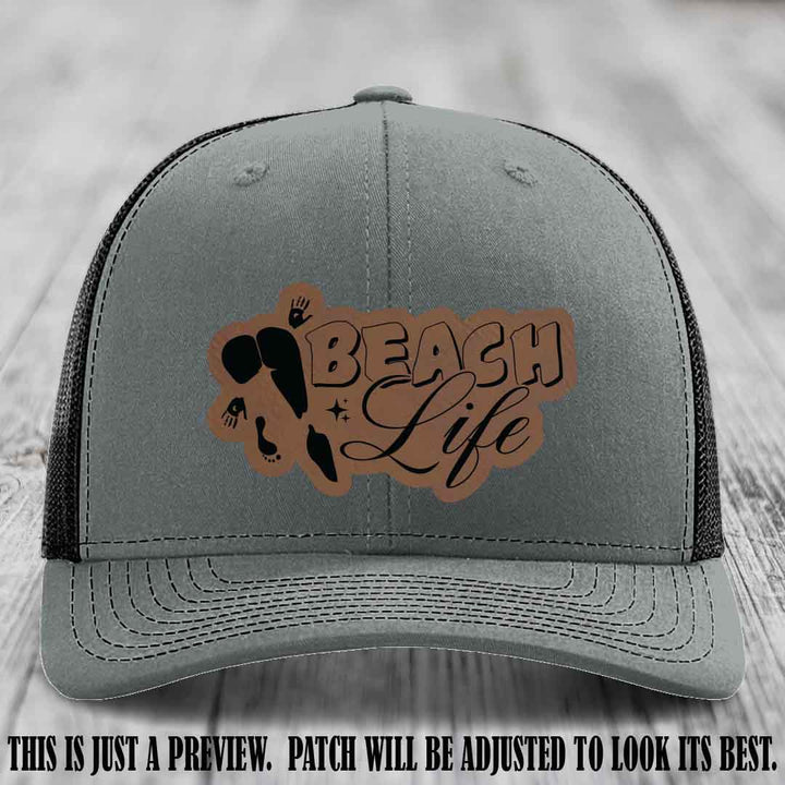 Beach Life 🏖️ design Dark Brown to Black on Heather Grey to Black Hat Richardson 112 hat