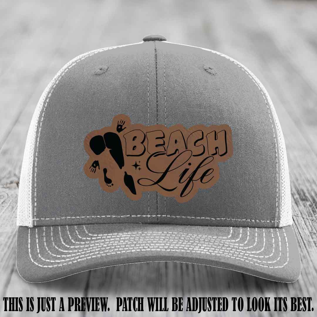 Beach Life 🏖️ design Dark Brown to Black on Heather Grey to White Hat Richardson 112 hat