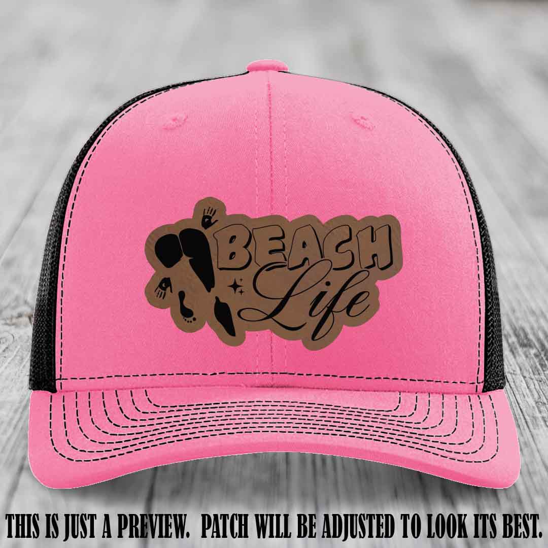 Beach Life 🏖️ design Dark Brown to Black on Hot Pink to Black Hat Richardson 112 hat
