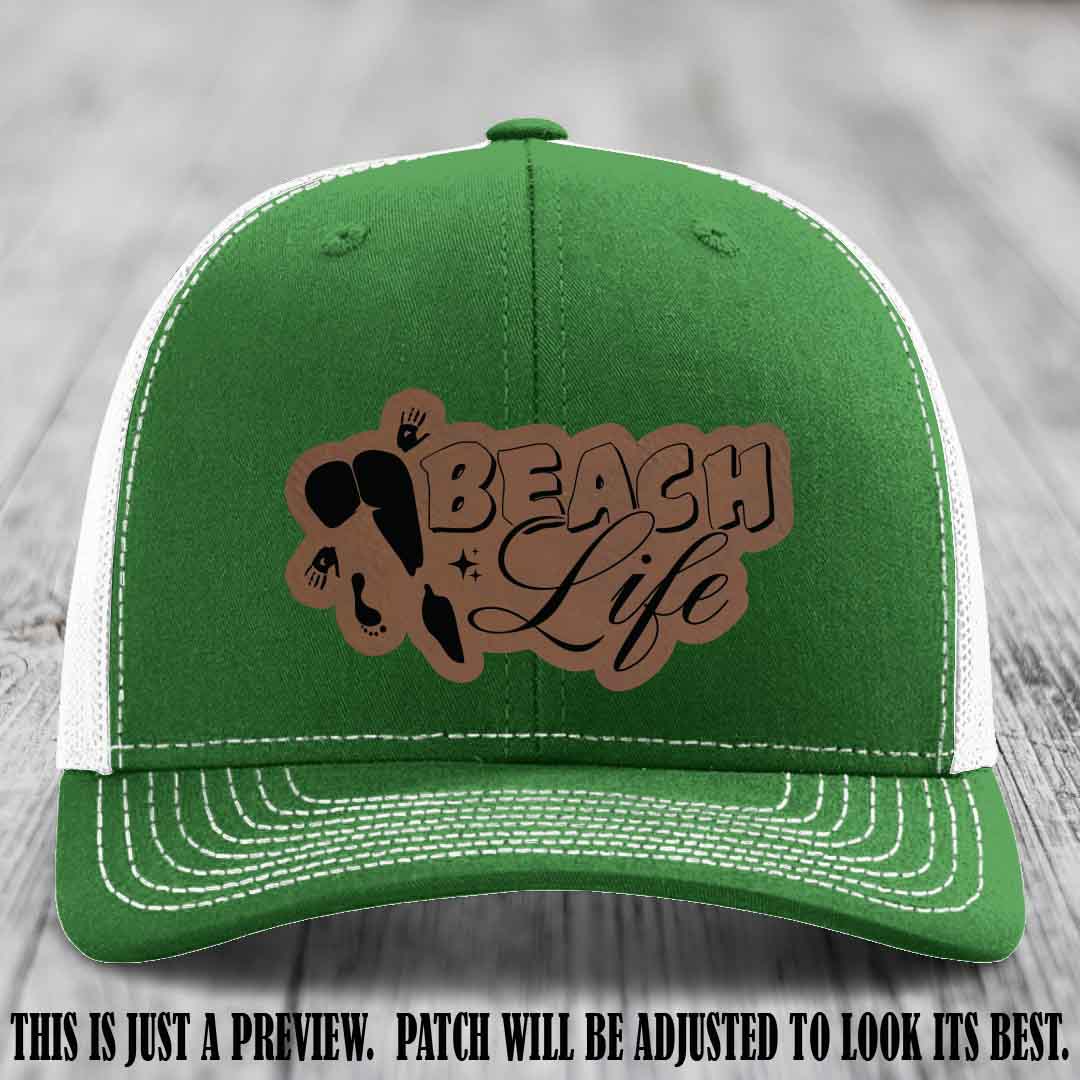 Beach Life 🏖️ design Dark Brown to Black on Kelly to White Hat Richardson 112 hat