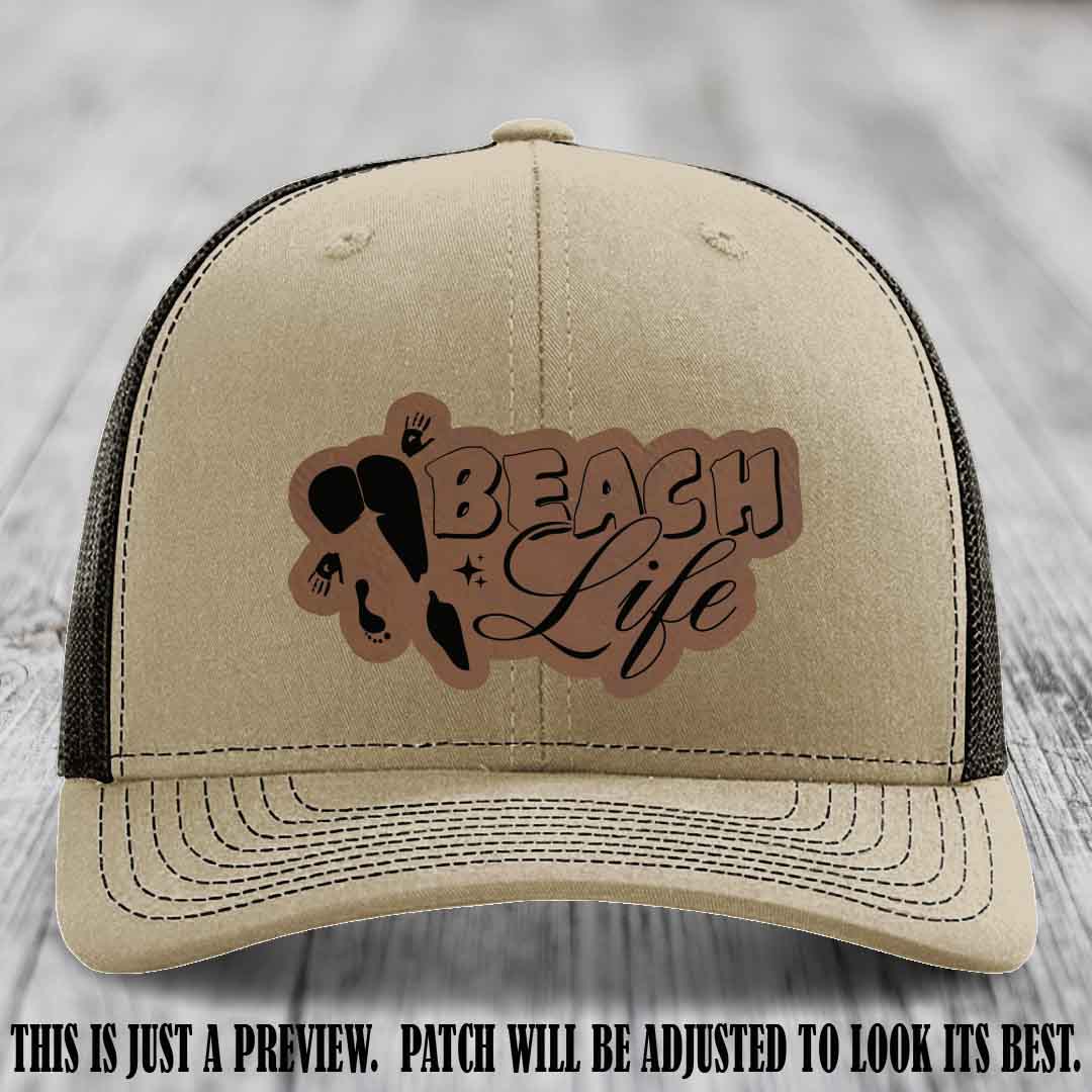 Beach Life 🏖️ design Dark Brown to Black on Khaki to Coffee Hat Richardson 112 hat