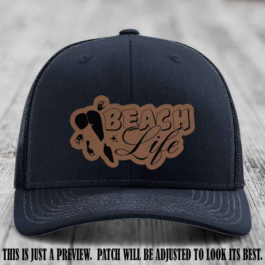 Beach Life 🏖️ design Dark Brown to Black on Navy Hat Richardson 112 hat