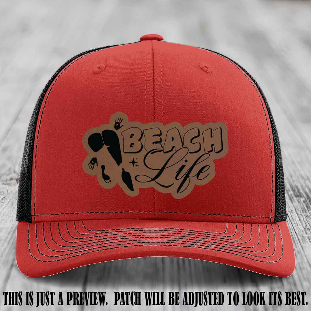 Beach Life 🏖️ design Dark Brown to Black on Red to Black Hat Richardson 112 hat