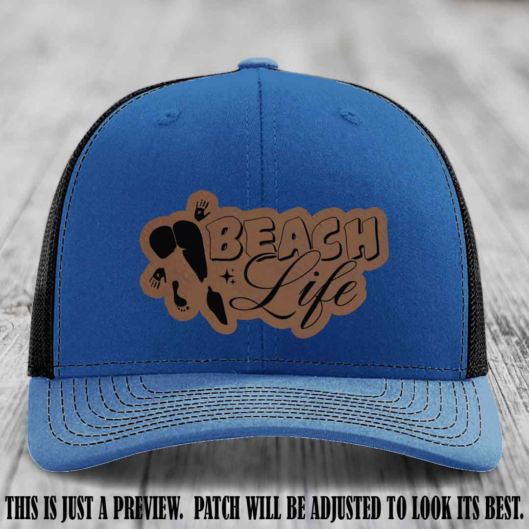 Beach Life 🏖️ design Dark Brown to Black on Royal to Black Hat Richardson 112 hat