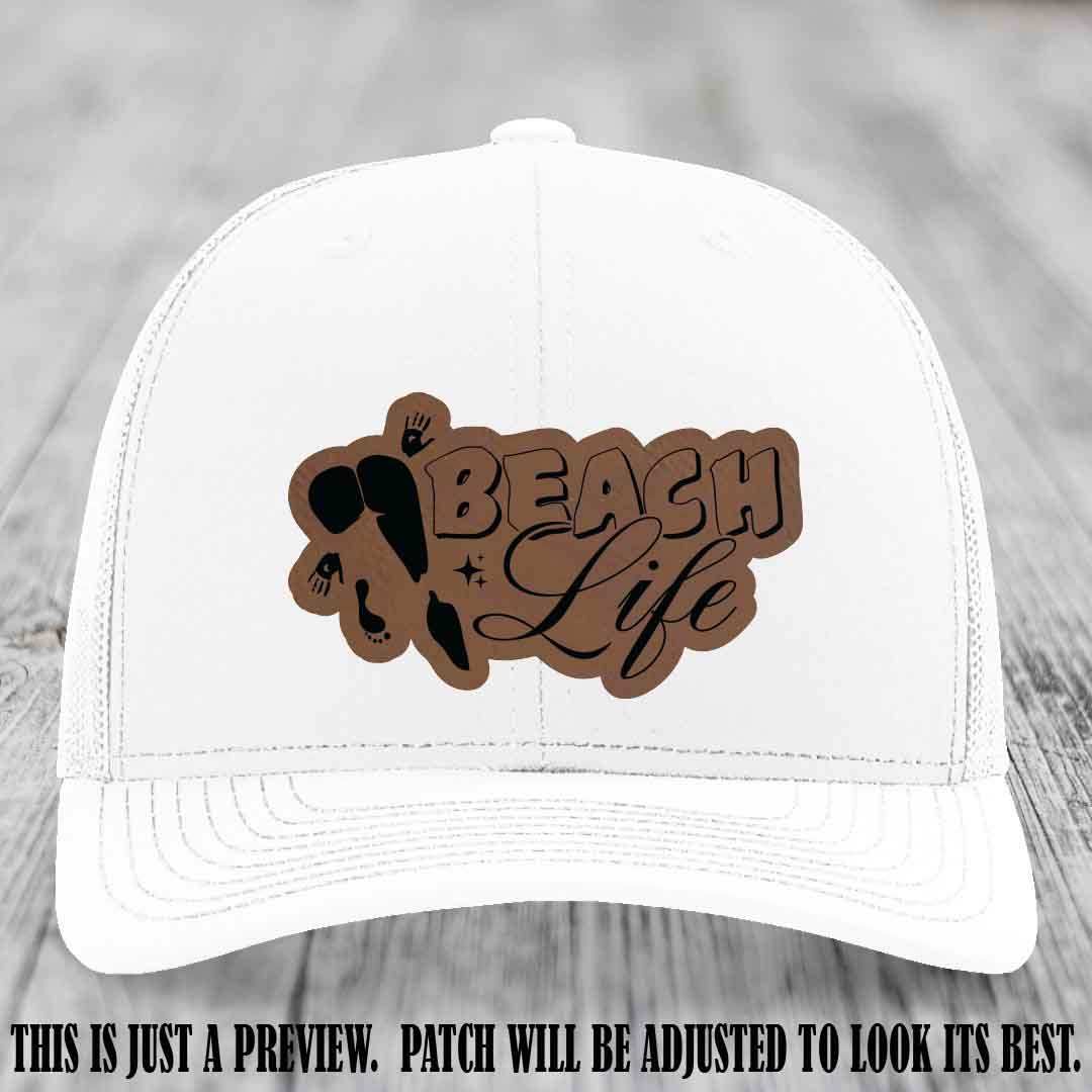 Beach Life 🏖️ design Dark Brown to Black on White Hat Richardson 112 hat