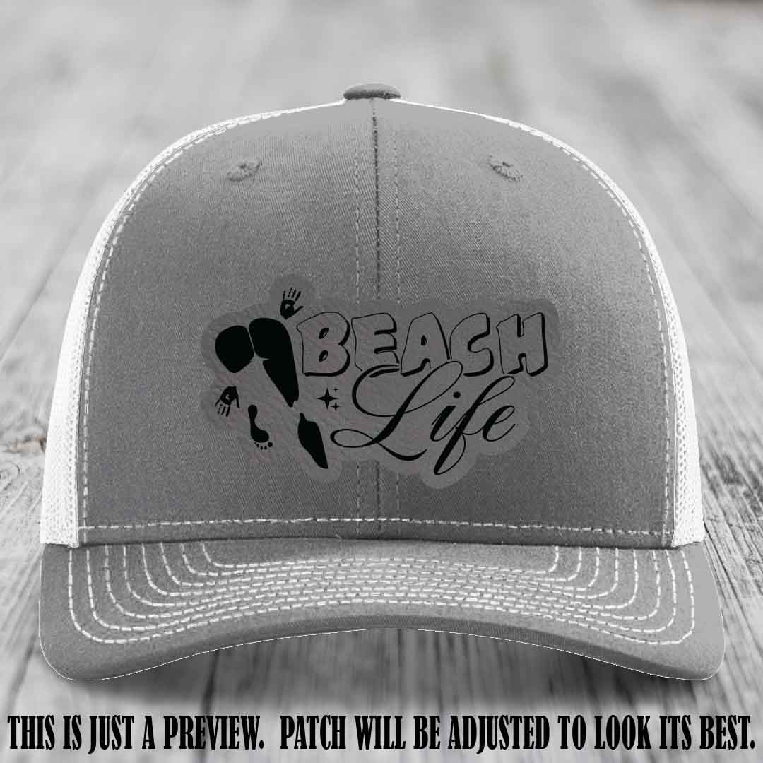 Beach Life 🏖️ design Grey to Black on Heather Grey to White Hat Richardson 112 hat