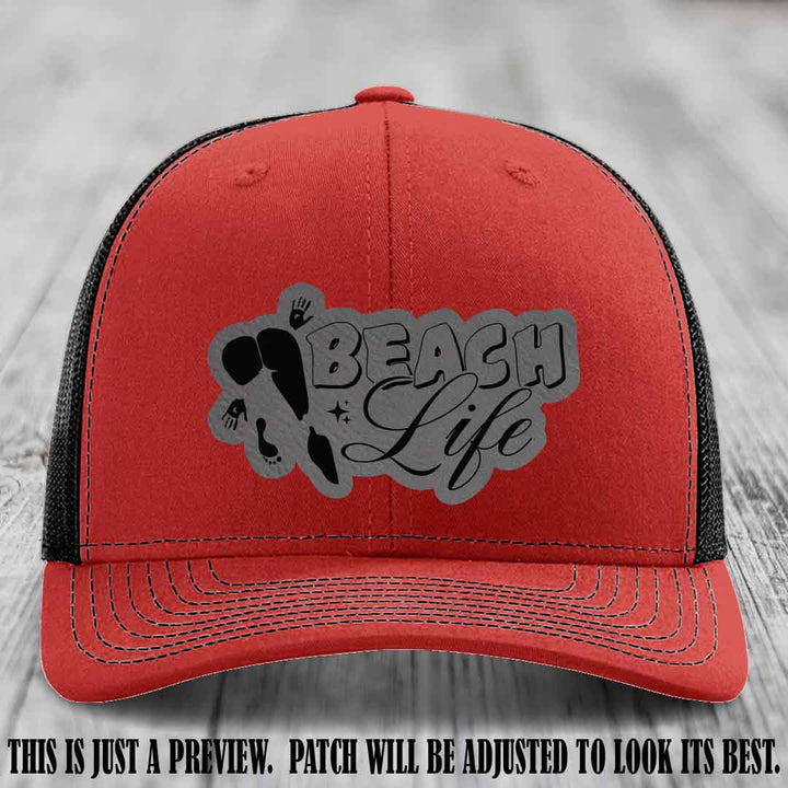 Beach Life 🏖️ design Grey to Black on Red to Black Hat Richardson 112 hat