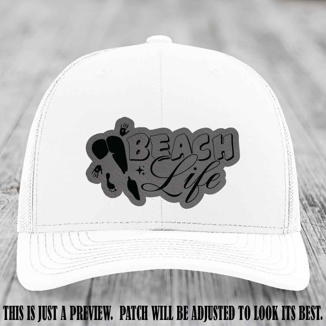 Beach Life 🏖️ design Grey to Black on White Hat Richardson 112 hat