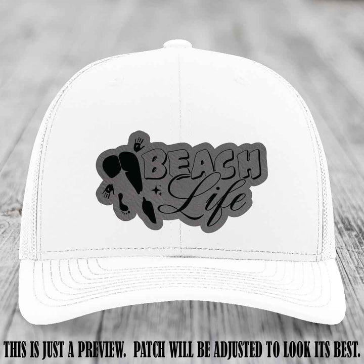 Beach Life 🏖️ design Grey to Black on White Hat Richardson 112 hat