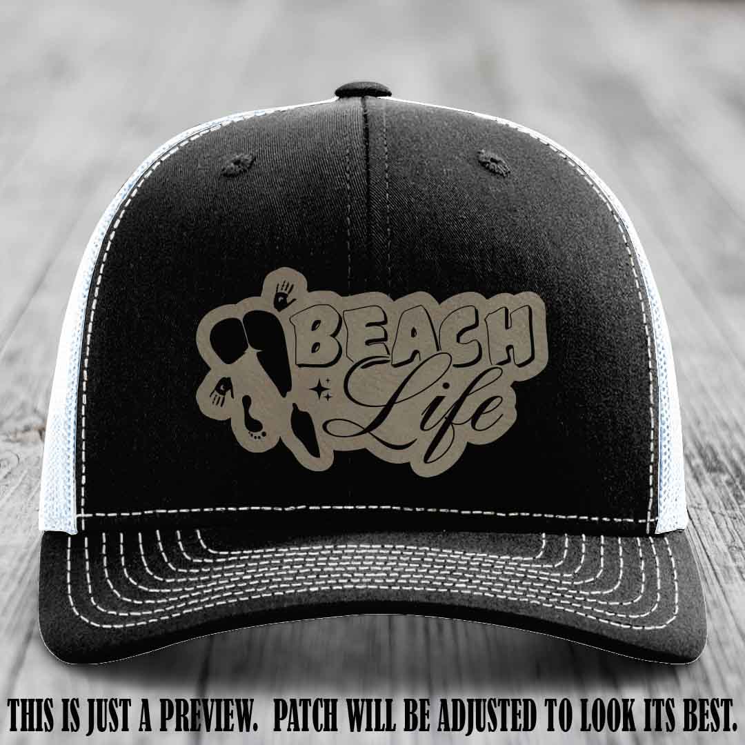 Beach Life 🏖️ design Light Brown to Black on Black to White Hat Richardson 112 hat
