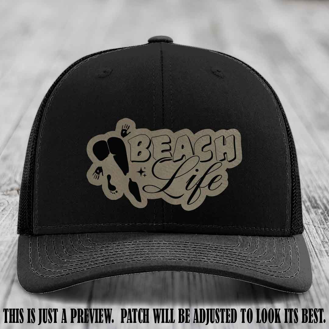 Beach Life 🏖️ design Light Brown to Black on Black Hat Richardson 112 hat