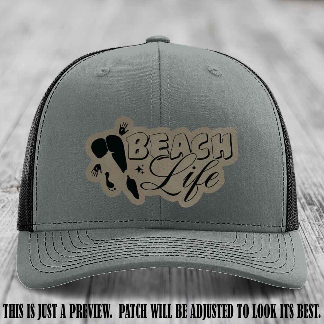 Beach Life 🏖️ design Light Brown to Black on Heather Grey to Black Hat Richardson 112 hat