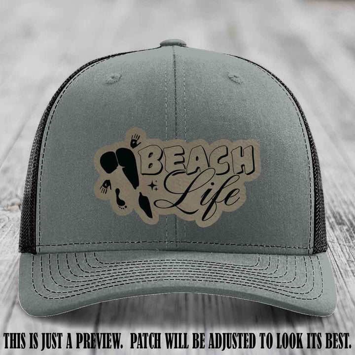 Beach Life 🏖️ design Light Brown to Black on Heather Grey to Black Hat Richardson 112 hat