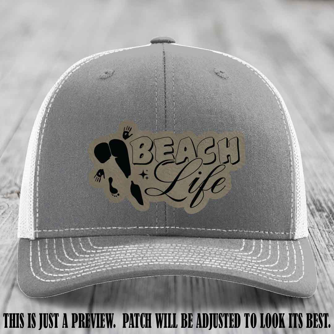 Beach Life 🏖️ design Light Brown to Black on Heather Grey to White Hat Richardson 112 hat