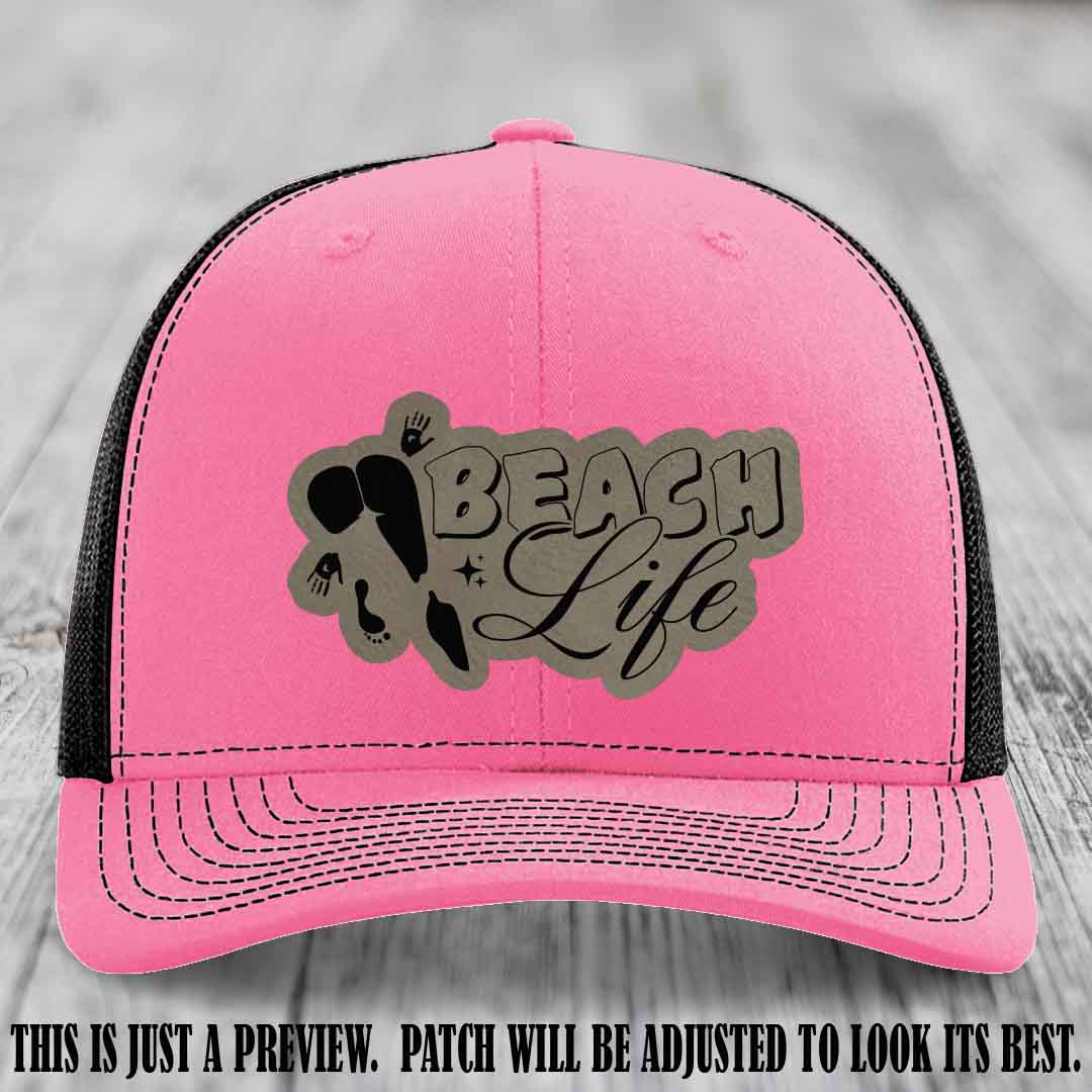 Beach Life 🏖️ design Light Brown to Black on Hot Pink to Black Hat Richardson 112 hat