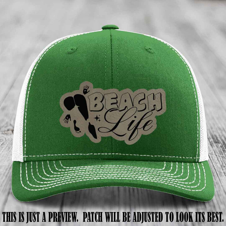 Beach Life 🏖️ design Light Brown to Black on Kelly to White Hat Richardson 112 hat