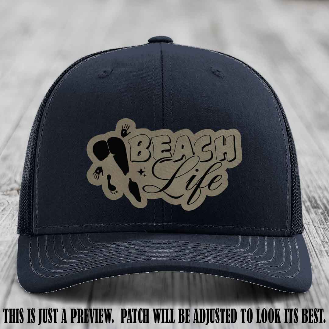 Beach Life 🏖️ design Light Brown to Black on Navy Hat Richardson 112 hat