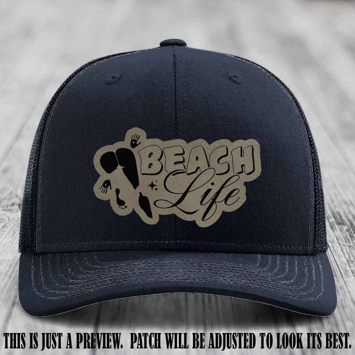 Beach Life 🏖️ design Light Brown to Black on Navy Hat Richardson 112 hat