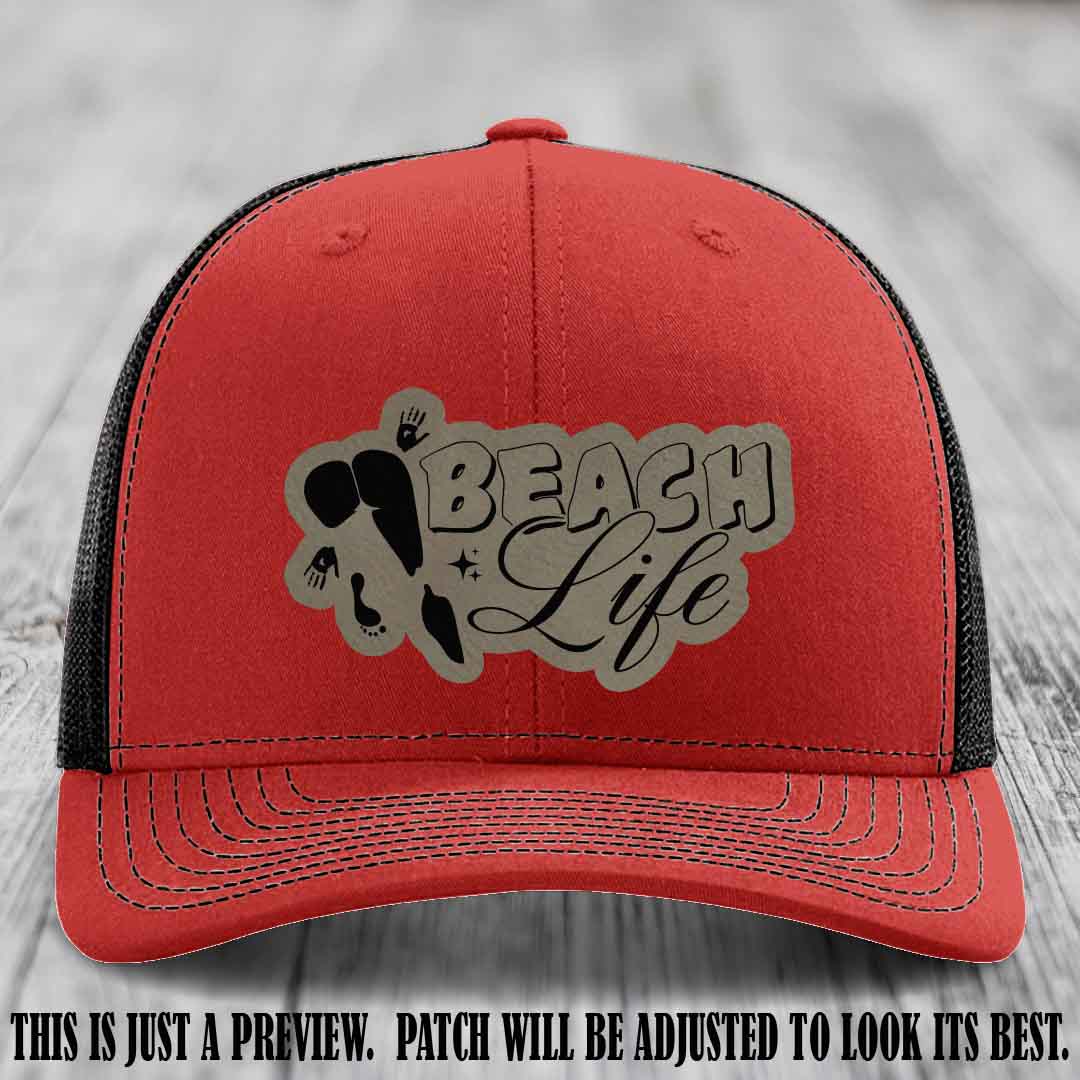 Beach Life 🏖️ design Light Brown to Black on Red to Black Hat Richardson 112 hat