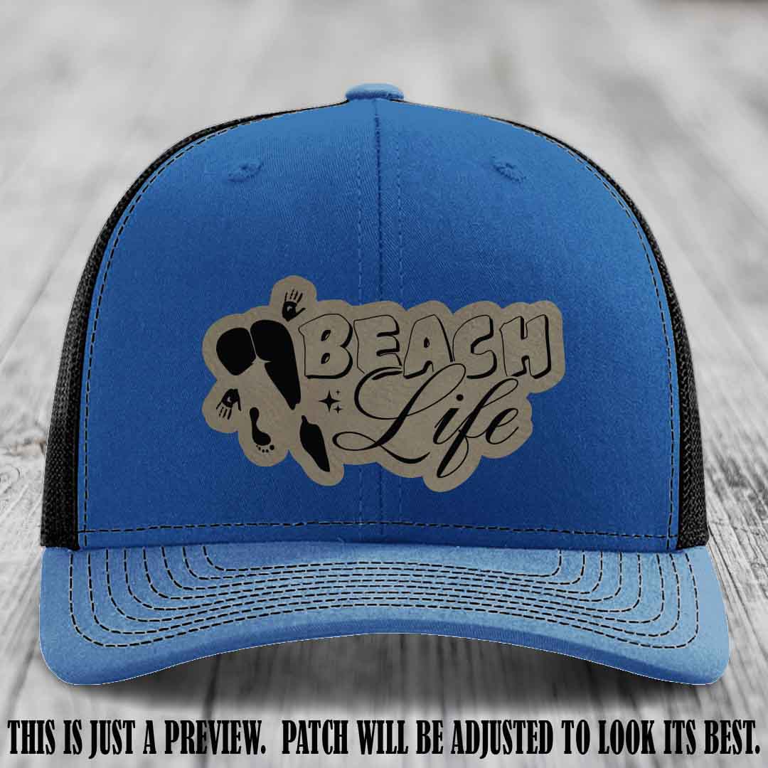 Beach Life 🏖️ design Light Brown to Black on Royal to Black Hat Richardson 112 hat