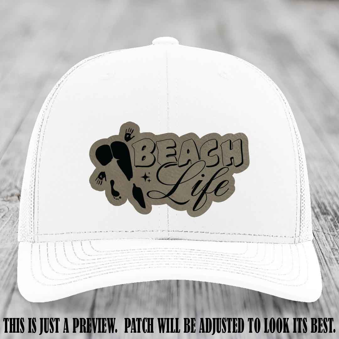 Beach Life 🏖️ design Light Brown to Black on White Hat Richardson 112 hat
