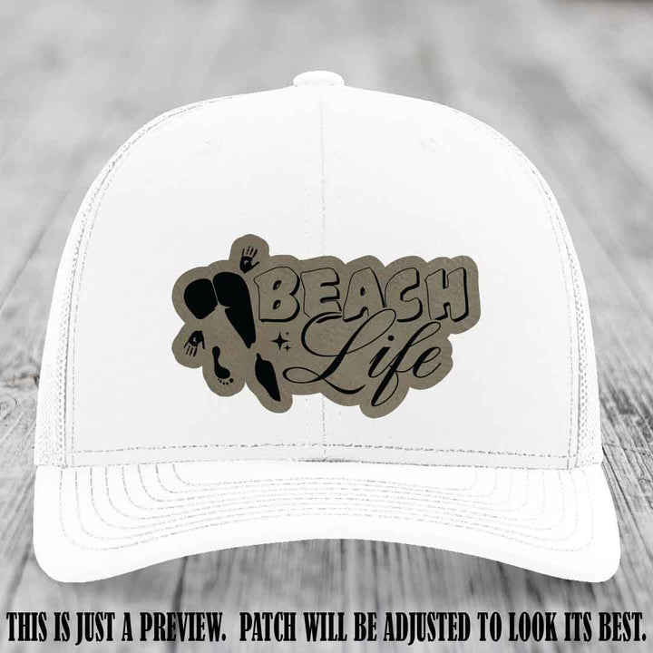 Beach Life 🏖️ design Light Brown to Black on White Hat Richardson 112 hat