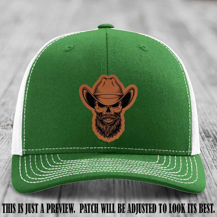Bone Bro Cowboy 💀🤠 Rawhide to Black Leather Patch on Kelly to White Hat - Richardson 112