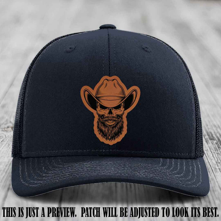 Bone Bro Cowboy 💀🤠 Rawhide to Black Leather Patch on Navy Hat - Richardson 112