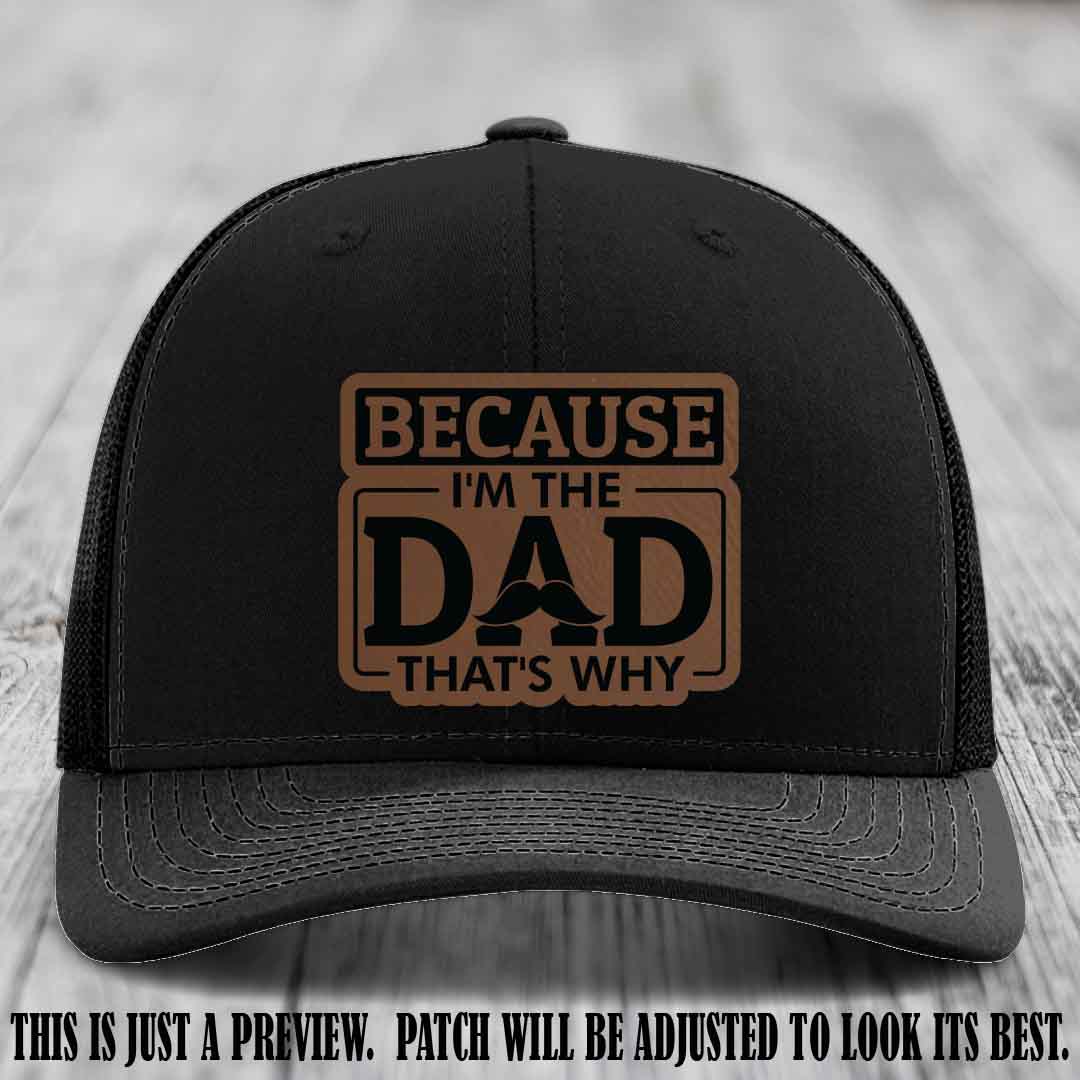 Dark Brown to Black patch on Black Hat - Dad Leather Patch Hat