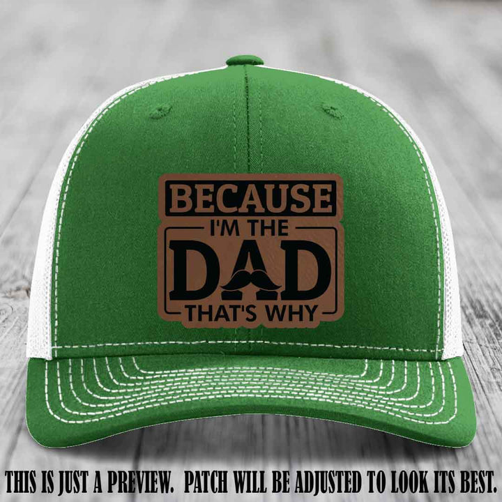 Dark Brown to Black patch on Kelly to White Hat - Dad Leather Patch Hat