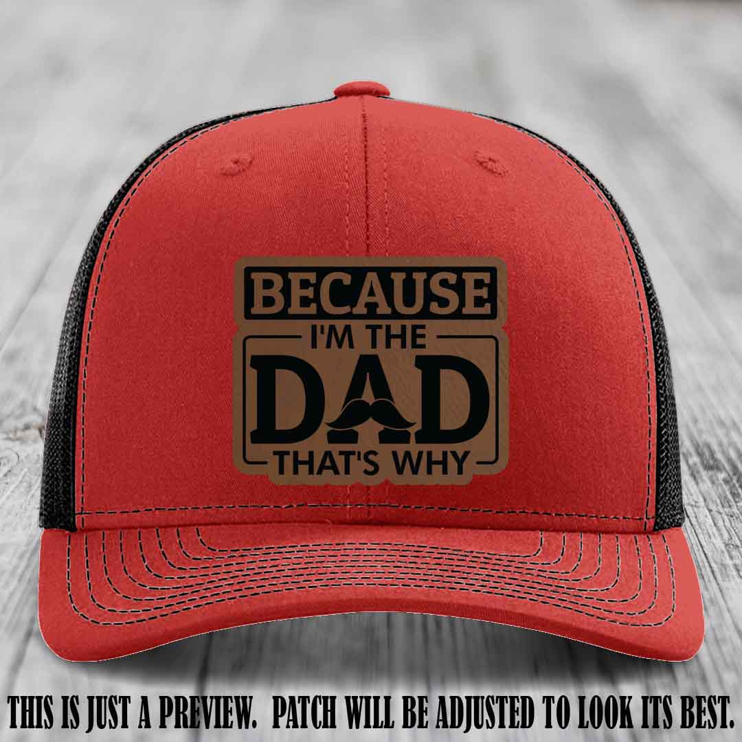 Dark Brown to Black patch on Red to Black Hat - Dad Leather Patch Hat