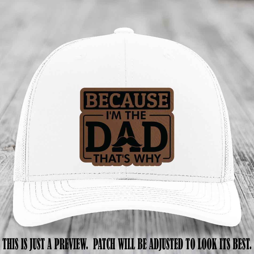 Dark Brown to Black patch on White Hat - Dad Leather Patch Hat