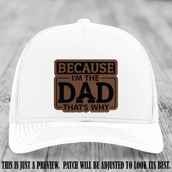 Dark Brown to Black patch on White Hat - Dad Leather Patch Hat